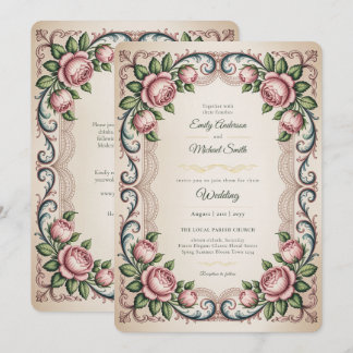 Erbe | Viktorianische Antike Rosen-Hochzeit Einladung