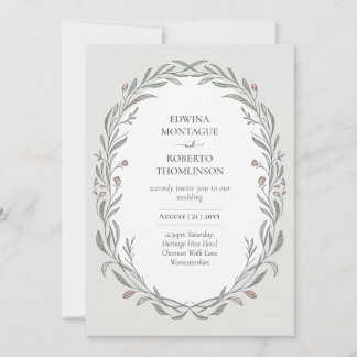 Erbhandgezeichnete Botanische Elegante Hochzeit Einladung