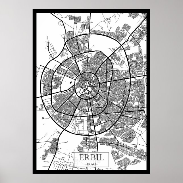 Erbil Irak Stadtplan Poster (Vorne)