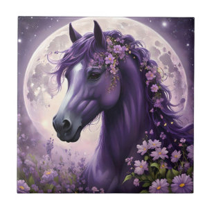 "Erblühende Träume: Das lila Blumen-Fantasy-Pferd" Fliese