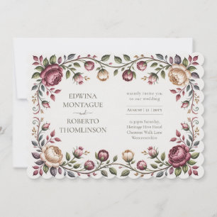 Erbschaft-Victorian-Blumen-Hochzeitsrose-Horizonta Einladung