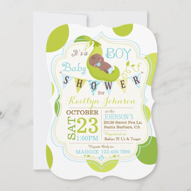 Erbsen in einer Pod African Boy Baby Shower Einlad Einladung (Vorderseite)
