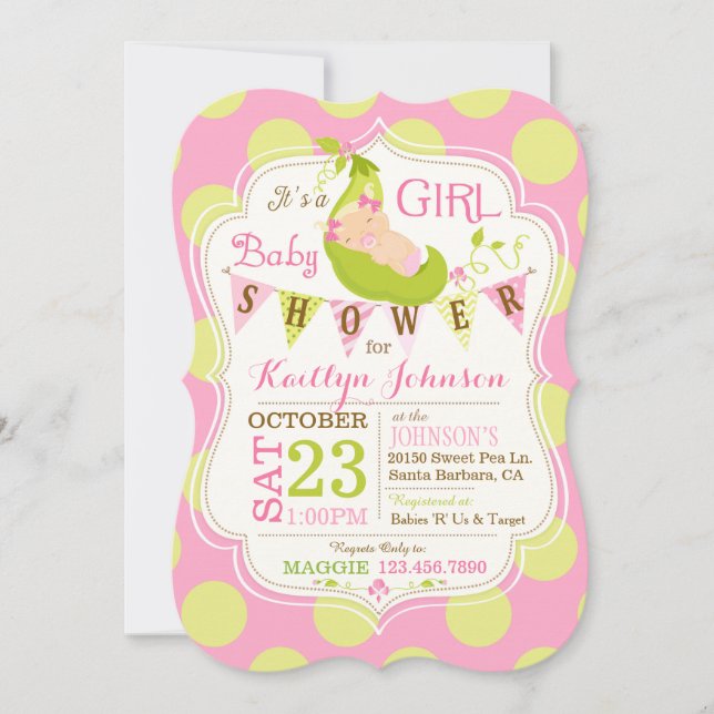 Erbsen in einer Pod Girl Baby Dusche Einladung (Vorderseite)