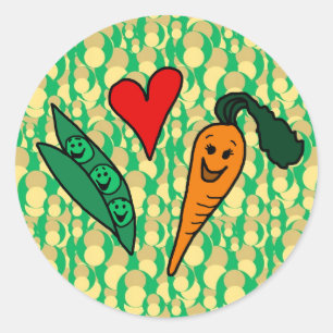 Erbsen-Liebe-Karotten, niedlicher grüner und Runder Aufkleber