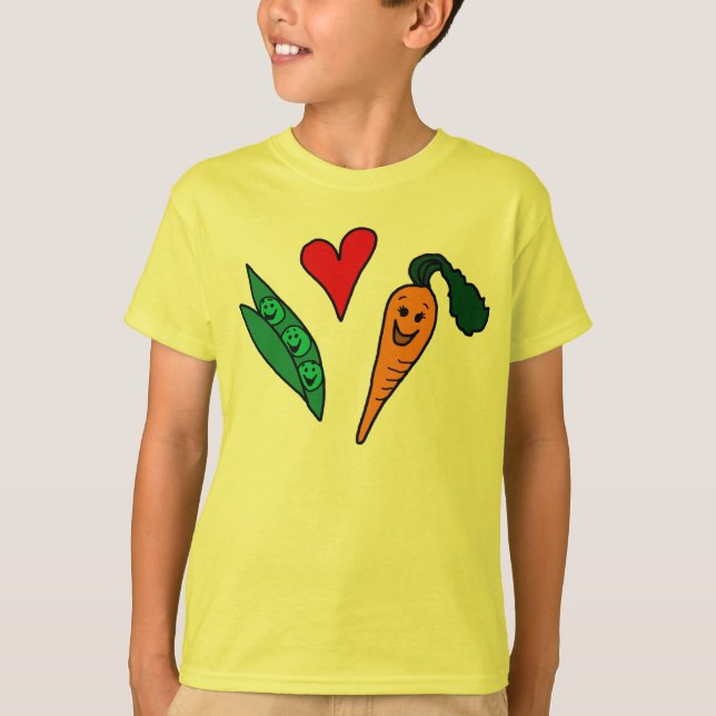 Erbsen-Liebe-Karotten, niedlicher grüner und T-Shirt (Vorderseite)
