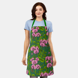 Erbsen und Hummeln, grün und rosa Schürze