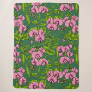 Erbsen und Hummeln, grün und rosa Sherpadecke