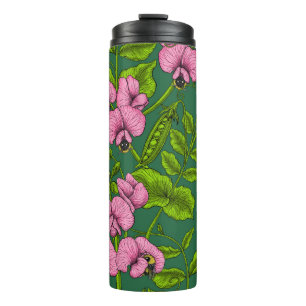 Erbsen und Hummeln, grün und rosa Thermosbecher