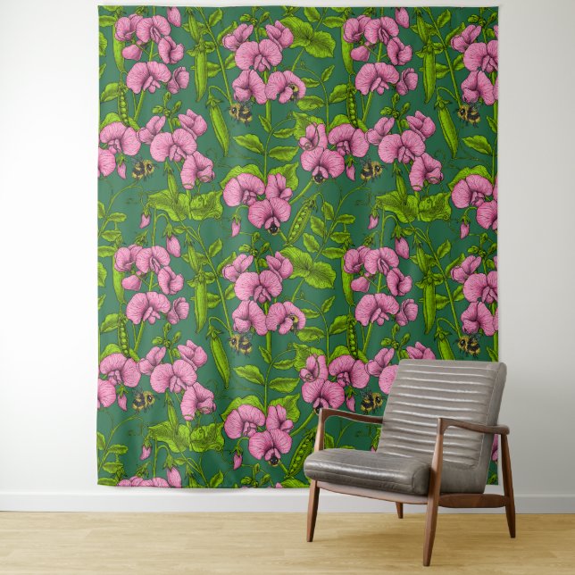 Erbsen und Hummeln, grün und rosa Wandteppich (Beispiel)