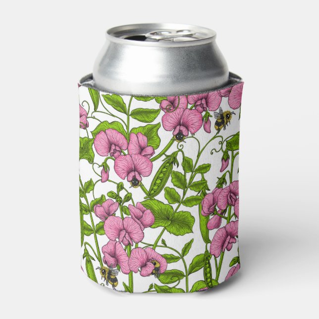 Erbsen und Hummeln, süß, rosa, grün und weiß Dosenkühler (Kanne Vorderseite)