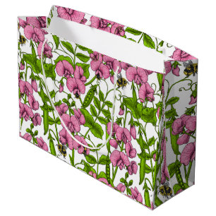 Erbsen und Hummeln, süß, rosa, grün und weiß Große Geschenktüte
