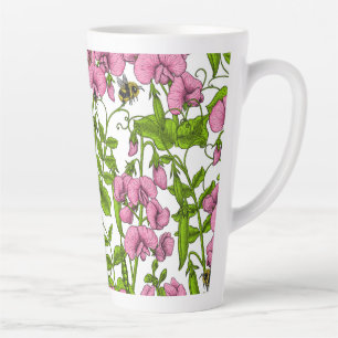 Erbsen und Hummeln, süß, rosa, grün und weiß Milchtasse