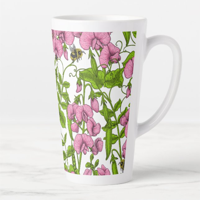Erbsen und Hummeln, süß, rosa, grün und weiß Milchtasse (Rechts)