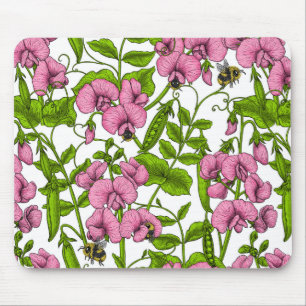 Erbsen und Hummeln, süß, rosa, grün und weiß Mousepad