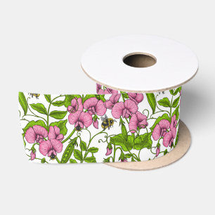 Erbsen und Hummeln, süß, rosa, grün und weiß Satinband