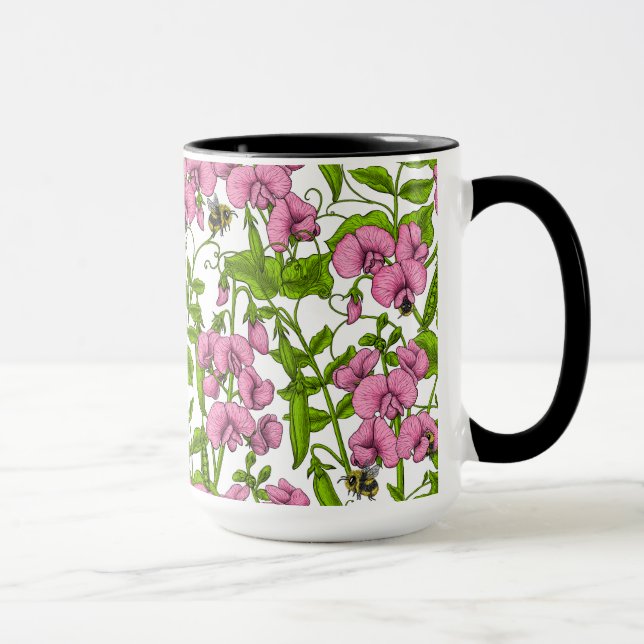 Erbsen und Hummeln, süß, rosa, grün und weiß Tasse (Rechts)