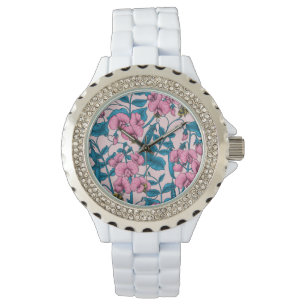 Erbsen und Hummeln, süß, rosa und blau Armbanduhr