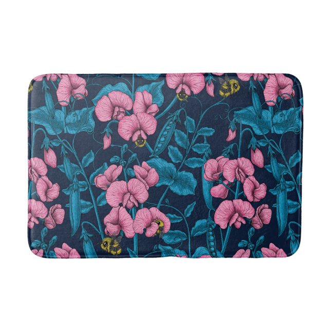 Erbsen und Hummeln, süß, rosa und blau Badematte (Vorderseite)