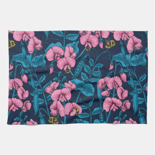 Erbsen und Hummeln, süß, rosa und blau Geschirrtuch (Horizontal)