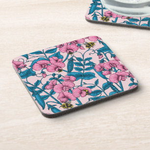 Erbsen und Hummeln, süß, rosa und blau Getränkeuntersetzer
