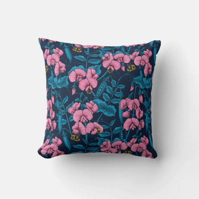 Erbsen und Hummeln, süß, rosa und blau Kissen (Vorderseite)