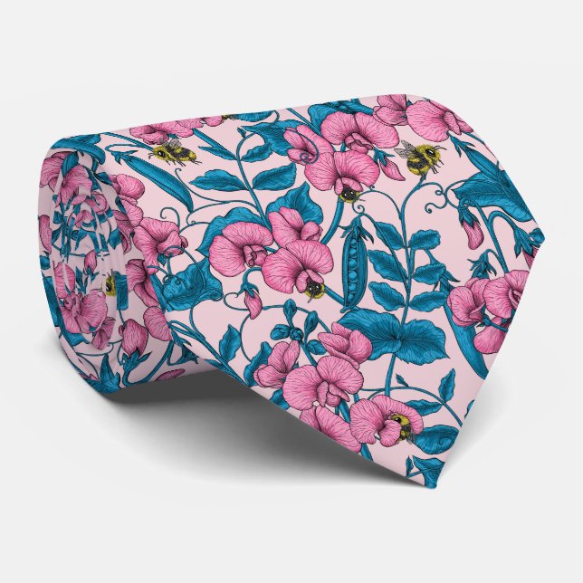 Erbsen und Hummeln, süß, rosa und blau Krawatte (Gerollt)