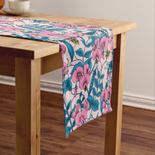 Erbsen und Hummeln, süß, rosa und blau Kurzer Tischläufer