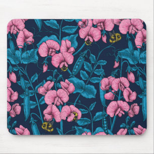 Erbsen und Hummeln, süß, rosa und blau Mousepad