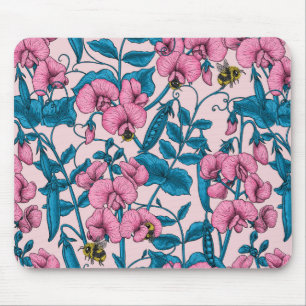 Erbsen und Hummeln, süß, rosa und blau Mousepad