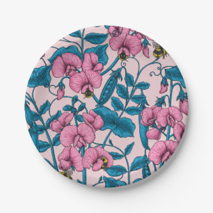 Erbsen und Hummeln, süß, rosa und blau Pappteller