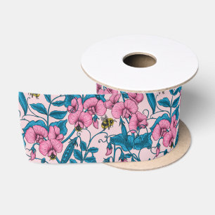 Erbsen und Hummeln, süß, rosa und blau Satinband