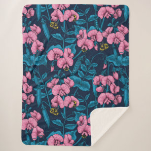 Erbsen und Hummeln, süß, rosa und blau Sherpadecke