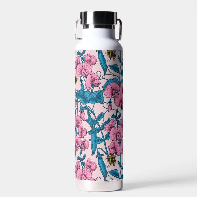 Erbsen und Hummeln, süß, rosa und blau Trinkflasche (Vorne)