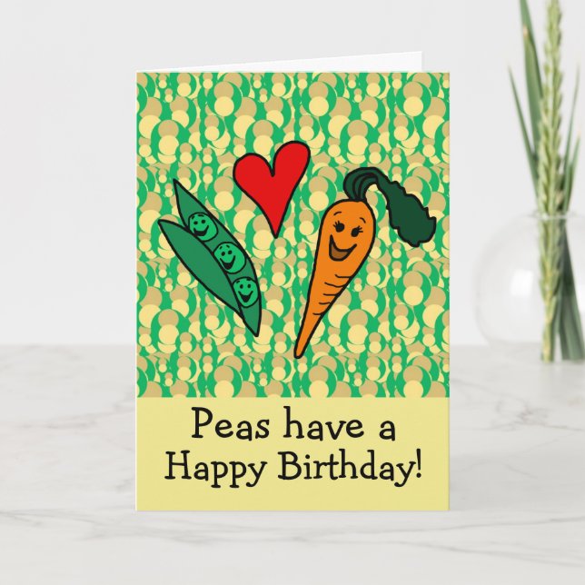 Erbsen und Karotten Niedliche Kinder Happy Birthda Karte (Vorderseite)
