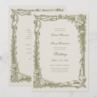 Erbstück | Edwardianische Band-Garland-Hochzeit Einladung