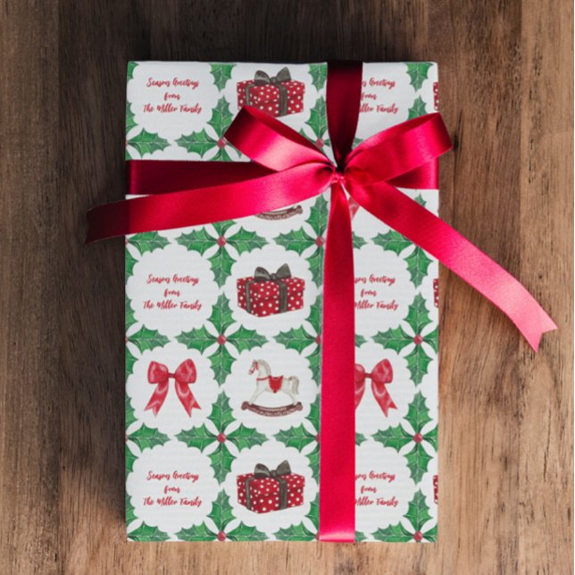 Erbstück-Stechpalmen-Patchwork-Weihnachten Geschenkpapier (Von Creator hochgeladen)