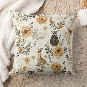 Erbteil Beige Eule Botanisches Blumenmuster Kissen