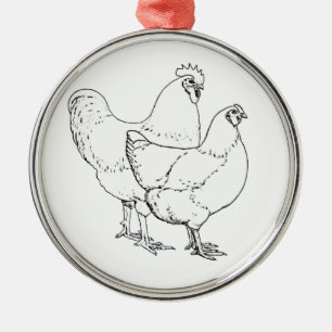 Erbzucht-Hühner - Hahn und Henne Silbernes Ornament