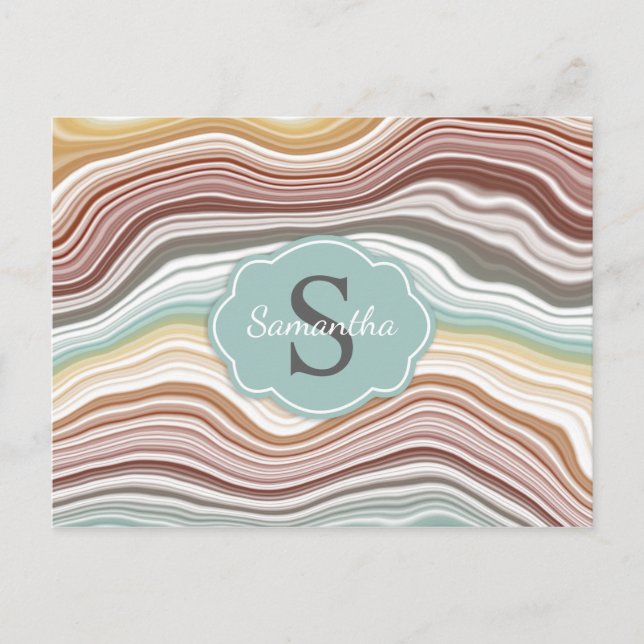 Erd-Rainbow-Marmor-Gemstone-Muster-Monogramm Postkarte (Vorderseite)