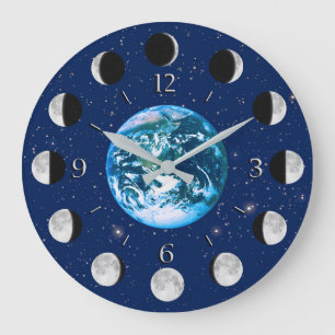 Erd-und Mond-Phasen, auf einem Hintergrund der Große Wanduhr