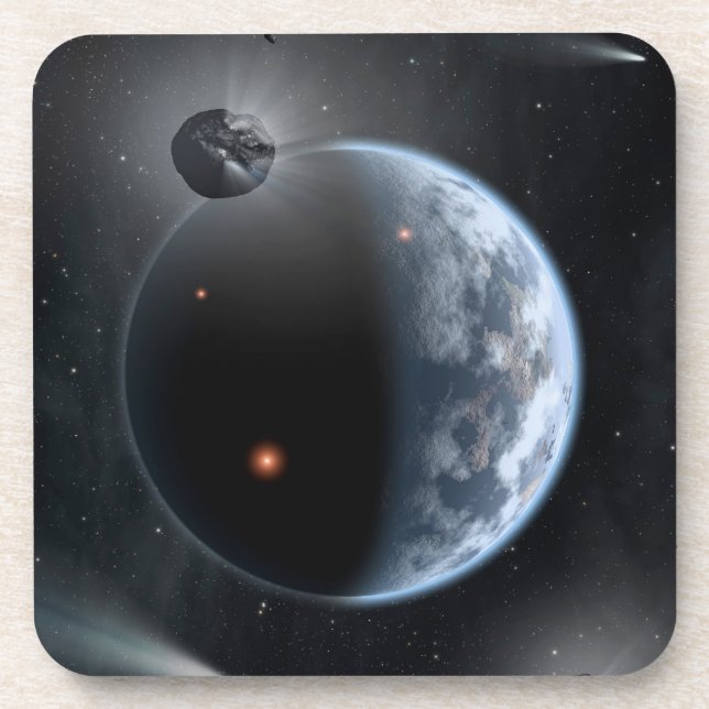 Erdähnlicher Planet mit Ozeanen, die seine Oberflä Getränkeuntersetzer (Vorderseite)