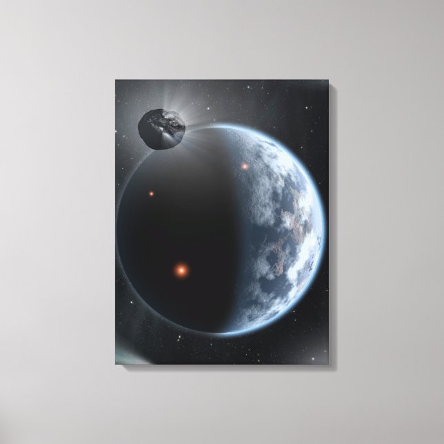 Erdähnlicher Planet mit Ozeanen, die seine Oberflä Leinwanddruck (Vorderseite)