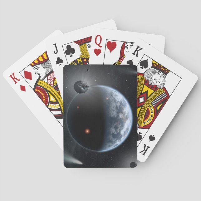 Erdähnlicher Planet mit Ozeanen, die seine Oberflä Spielkarten (Rückseite)