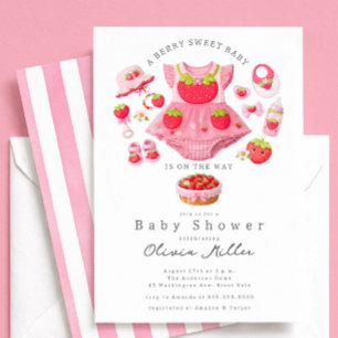 Erdbeer-Baby-Party-Einladung Mädchen Rosa Einladung