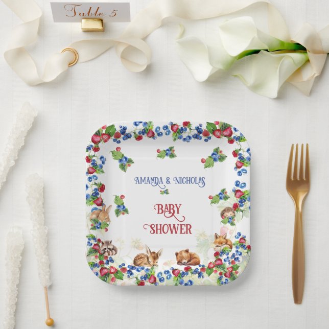 Erdbeer Blaubeer Baby Shower Pappteller (Hochzeit)