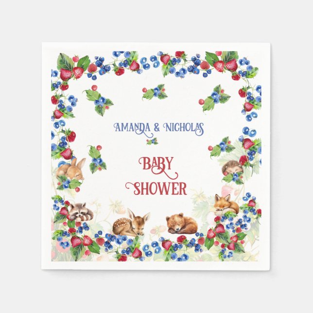 Erdbeer Blaubeer Baby Shower Serviette (Vorderseite)