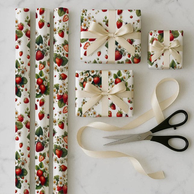 Erdbeer-Blumen-Geschenkpapier-Bundle-Set Geschenkpapier Set (Strawberry Floral Wrapping Paper Bundle Set)