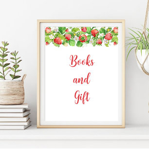 Erdbeer Bücher und Geschenktisch Schild