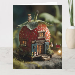 Erdbeer-Fenhaus mit Mini-Wäscheleine Karte