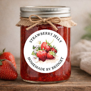 Erdbeer-Gelee-Marmelade selbstgemacht Etikett STRA Runder Aufkleber